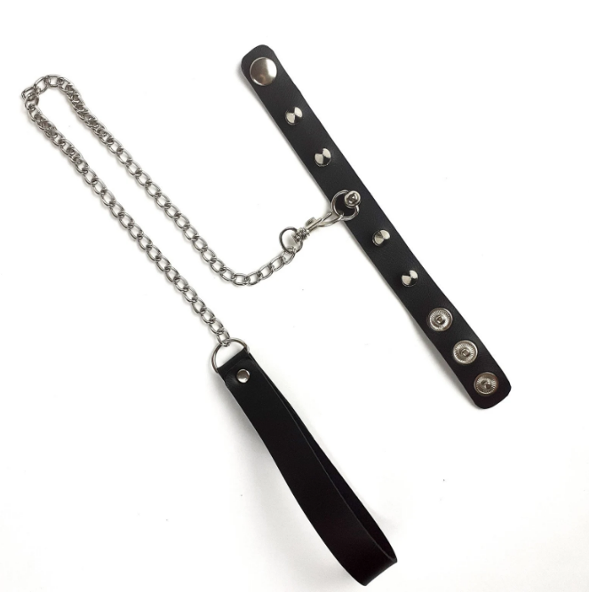 bdsm leather penis and cock leash with metal spikes