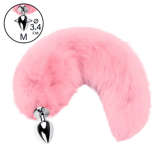 Butt metal and silicone anal plug Pink tail