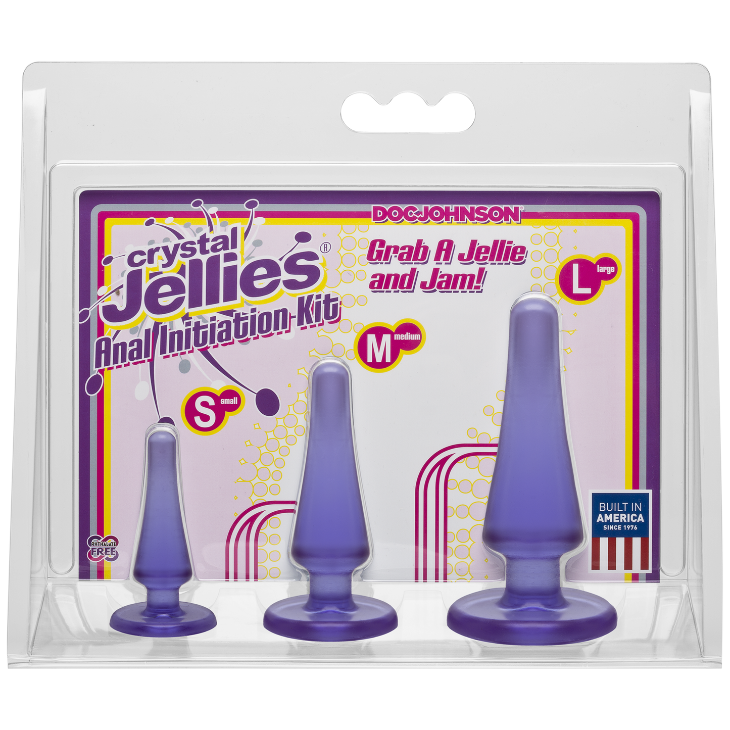 Doc Johnson Crystal Jellies Anal Plug Set – Purple, max diameters 2 cm – 3 cm – 4 cm