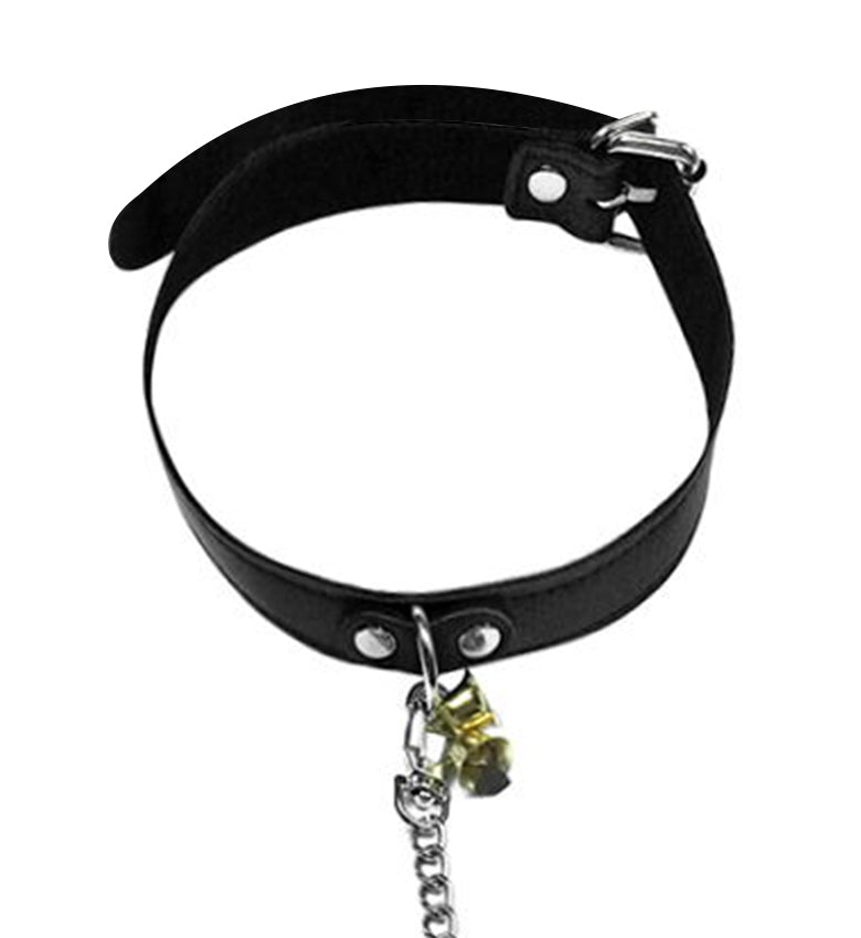 Elegant Thin Collar with Leash & Bells – Premium Eco-Leather