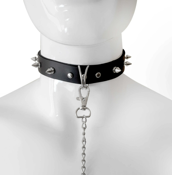 bdsm collar with spikes and leash
