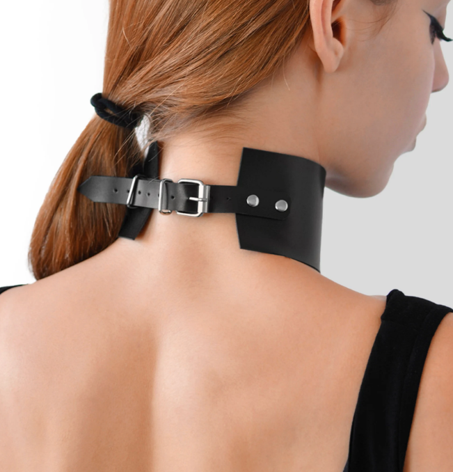 bdsm leather collar with handcuffs