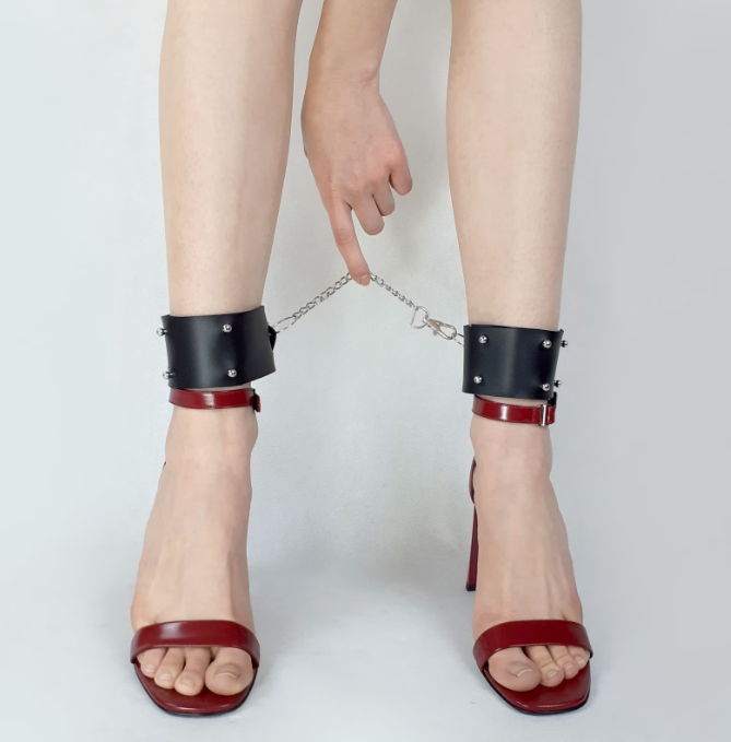 bdsm leather bondage legs cuffs