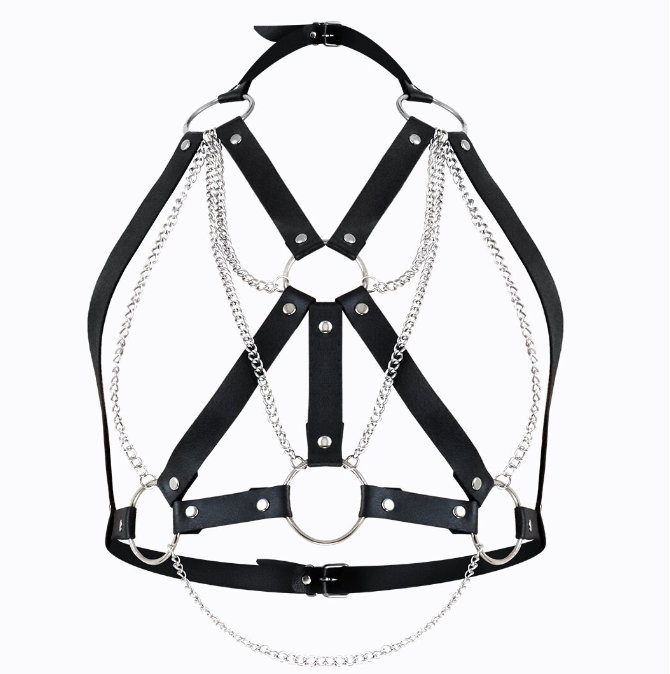 Leather bdsm harness with chain