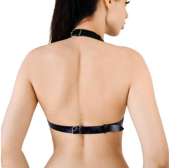 Leather bdsm harness with chain