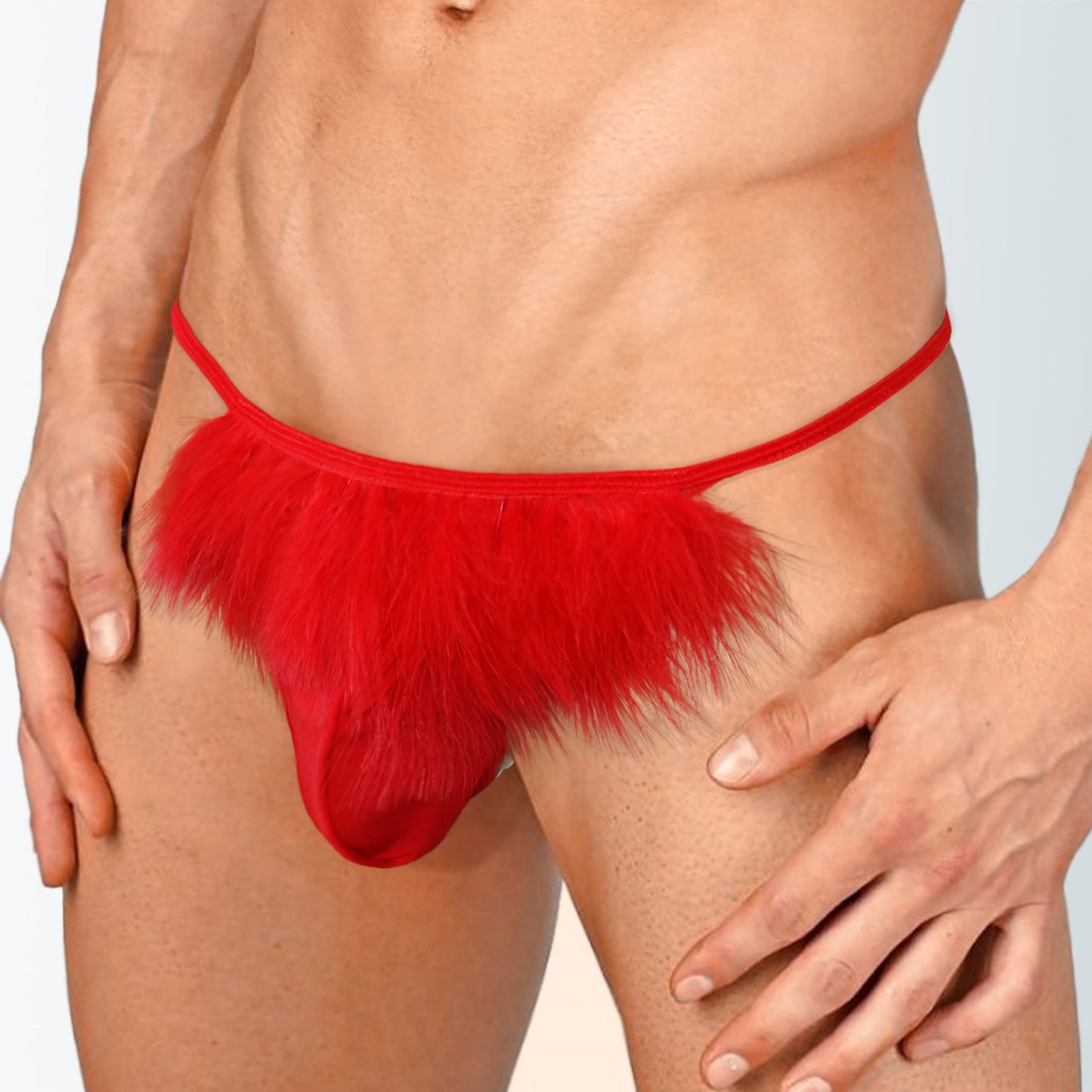 Red Men’s Thongs with Feathers & Pearls – Playful & Provocative size L-2XL