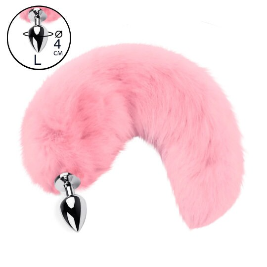 Butt metal and silicone anal plug Pink tail