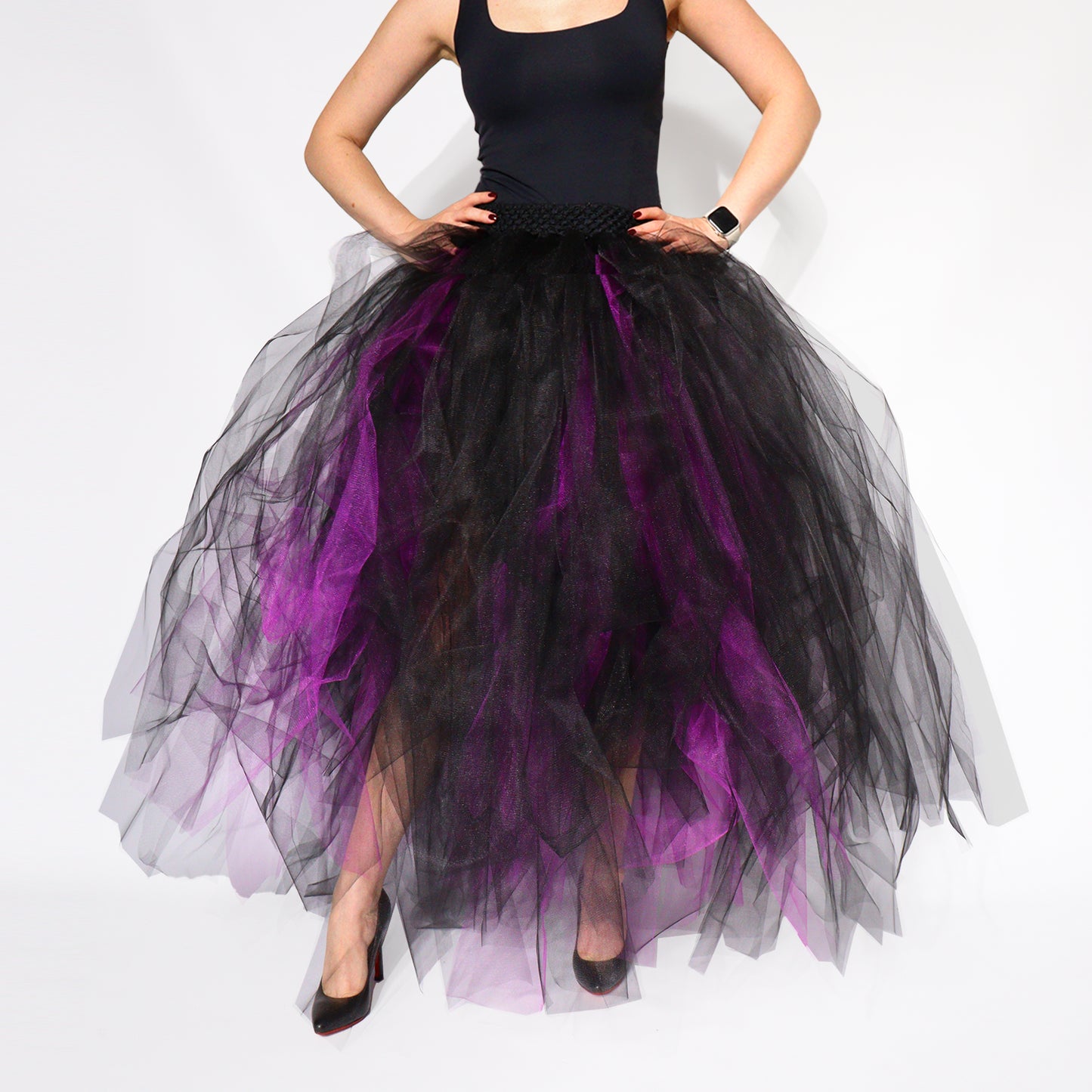 Black and Purple Tulle Skirt — Witch Costume Halloween Tutu, Size L-2XL