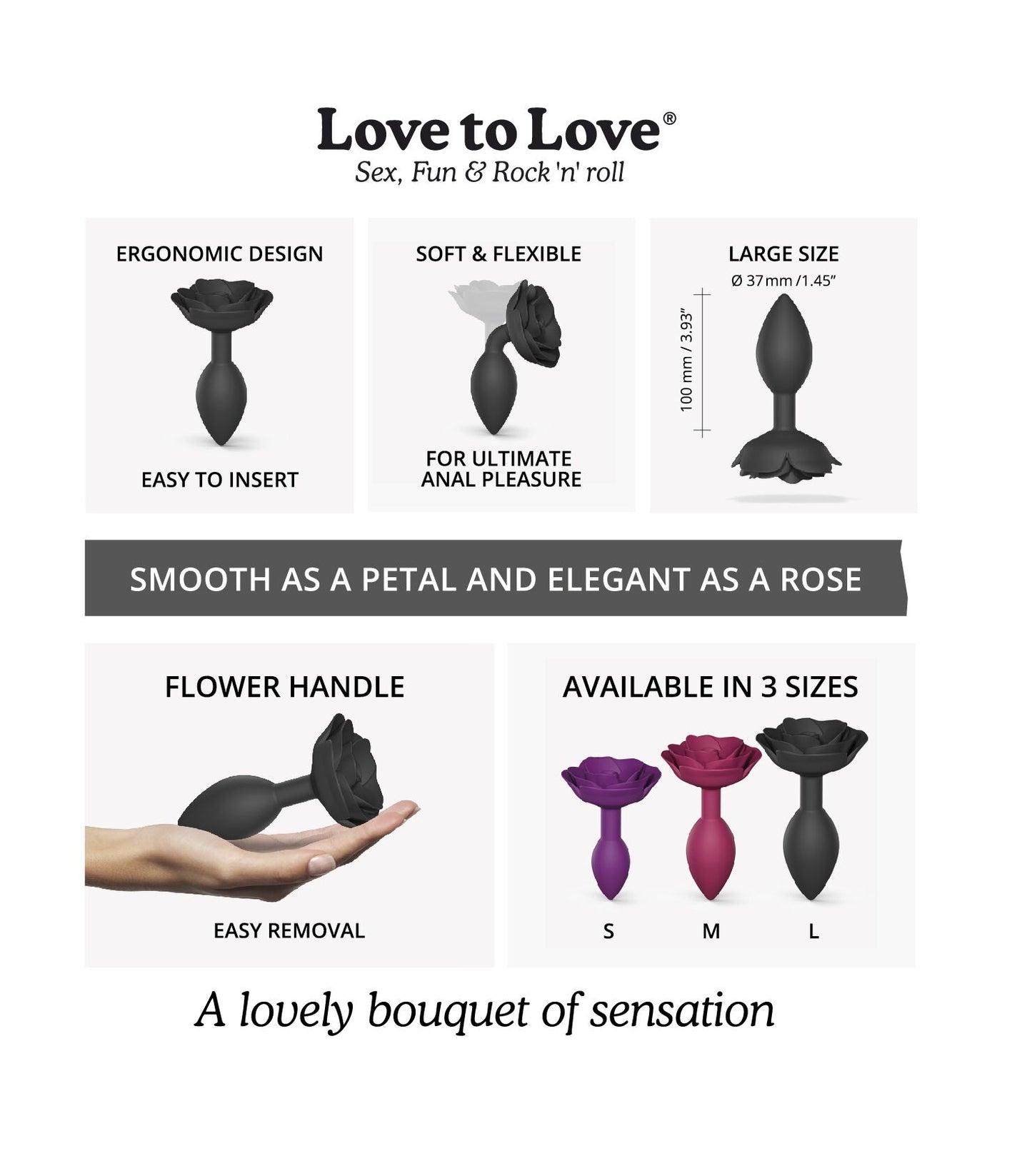 Love To Love Silicone Anal Plug OPEN ROSES L Size – Black Onyx