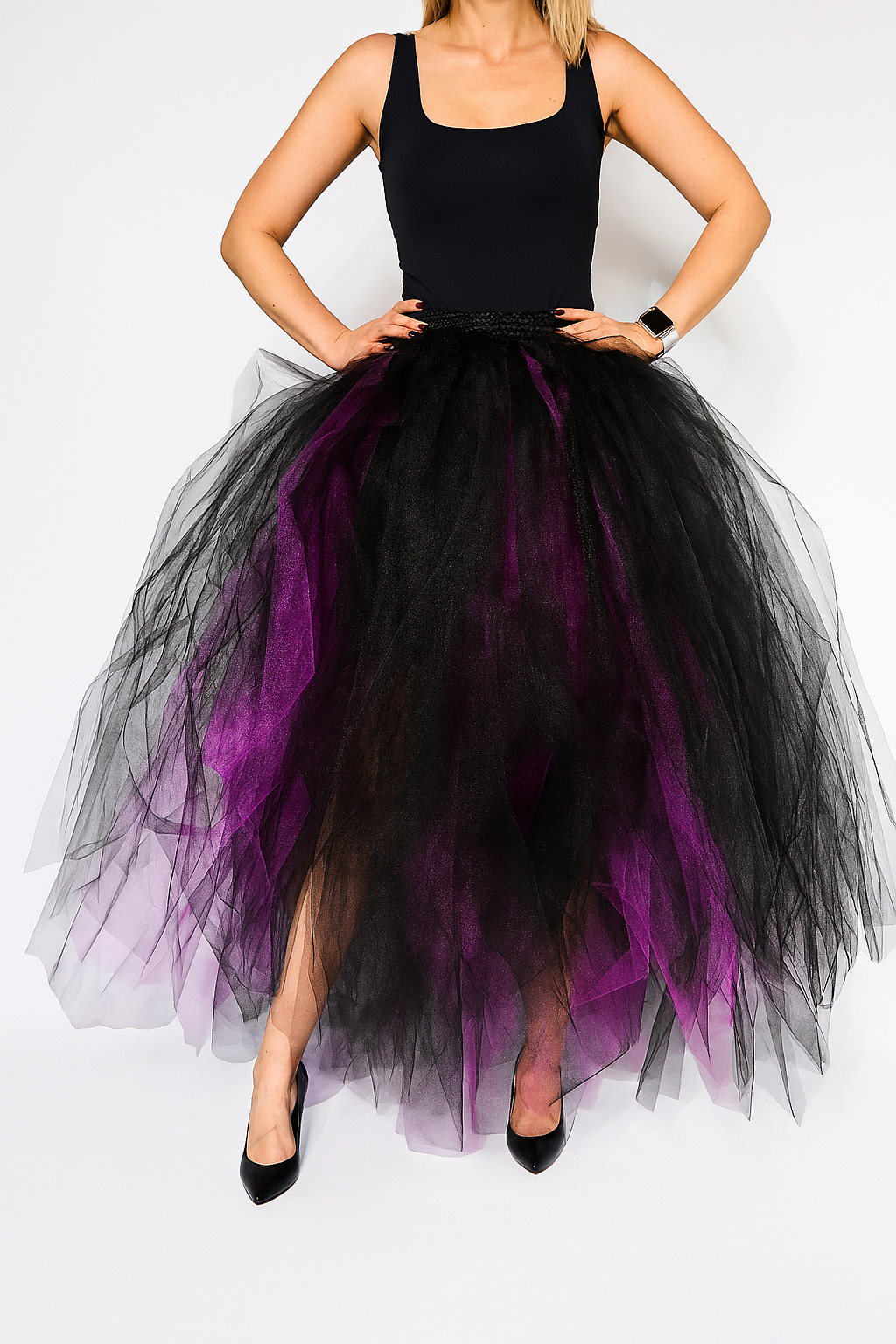 Black and Purple Tulle Skirt — Witch Costume Halloween Tutu, Size L-2XL
