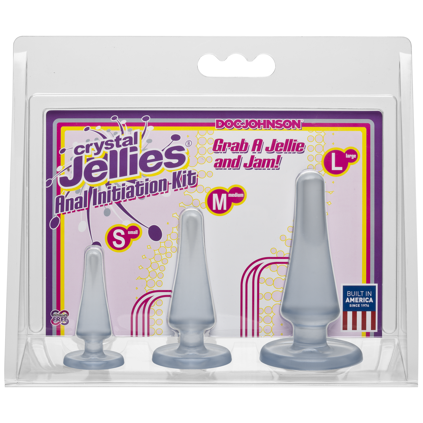 Набор анальных пробок Doc Johnson Crystal Jellies Anal - Clear, макс. диаметр 2см - 3см - 4см