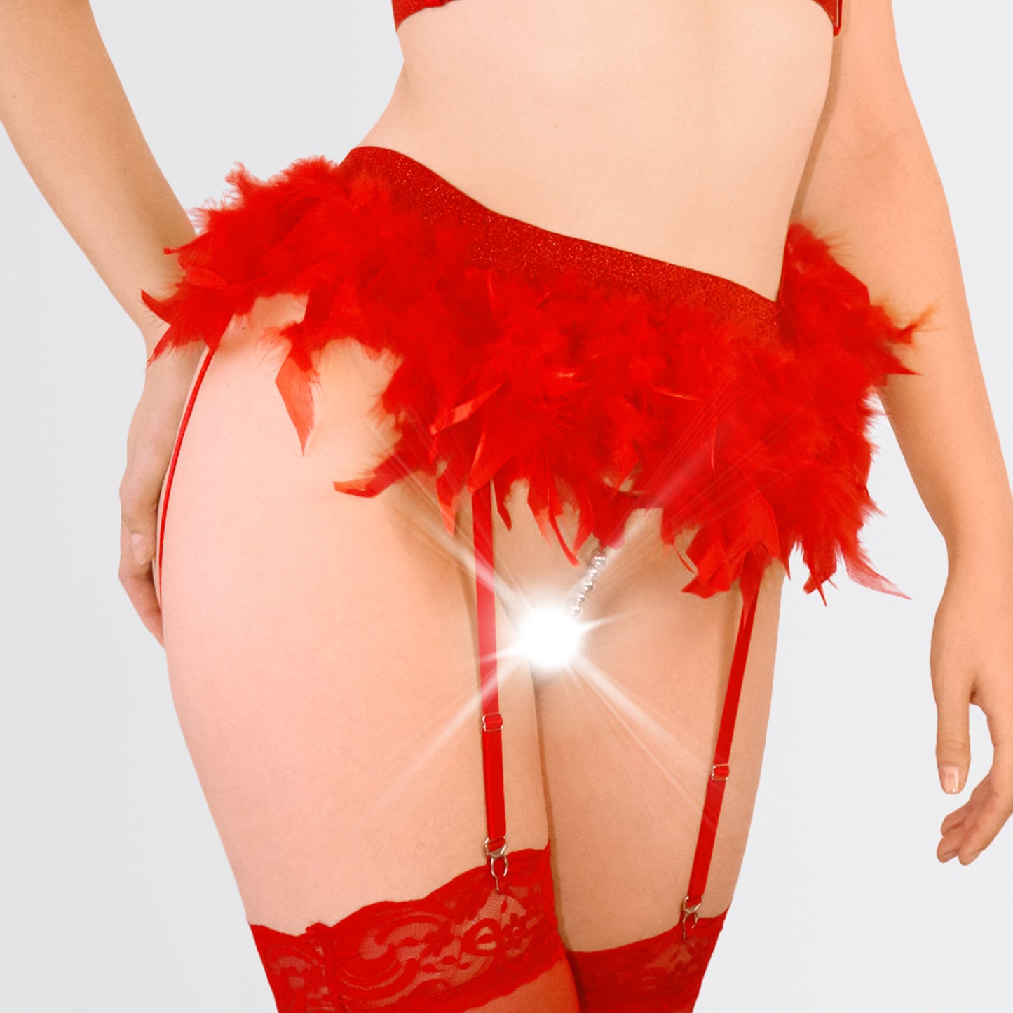 Open-Bust Feather Lingerie Set – Sensual & Bold, size XS-M, Red