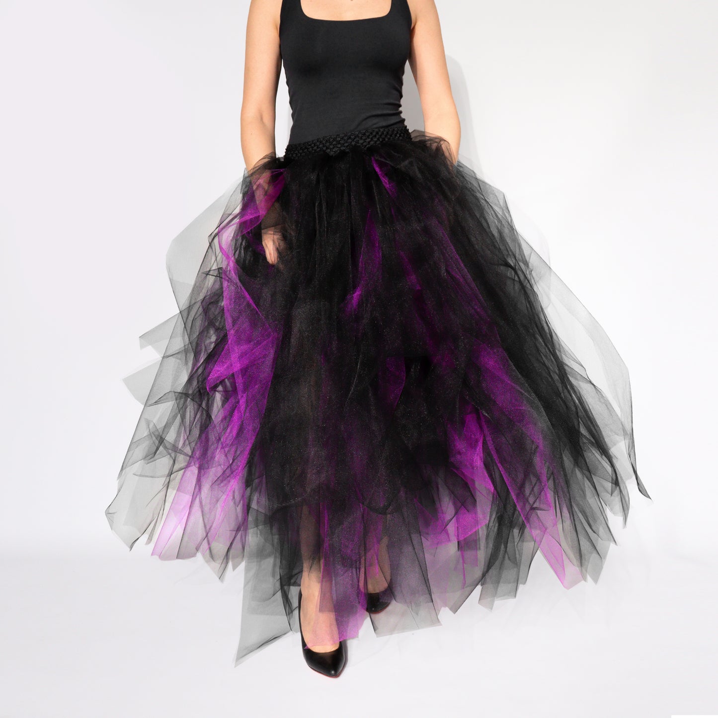Black and Purple Tulle Skirt — Witch Costume Halloween Tutu, Size L-2XL
