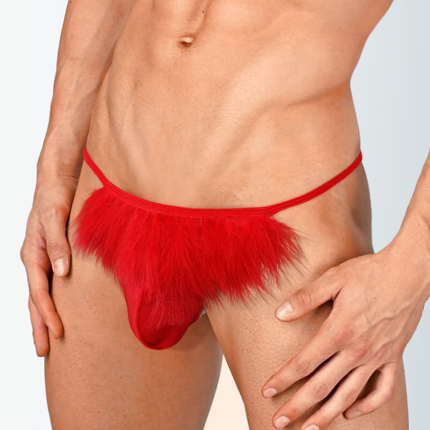 Red Men’s Thongs with Feathers & Pearls – Playful & Provocative size L-2XL
