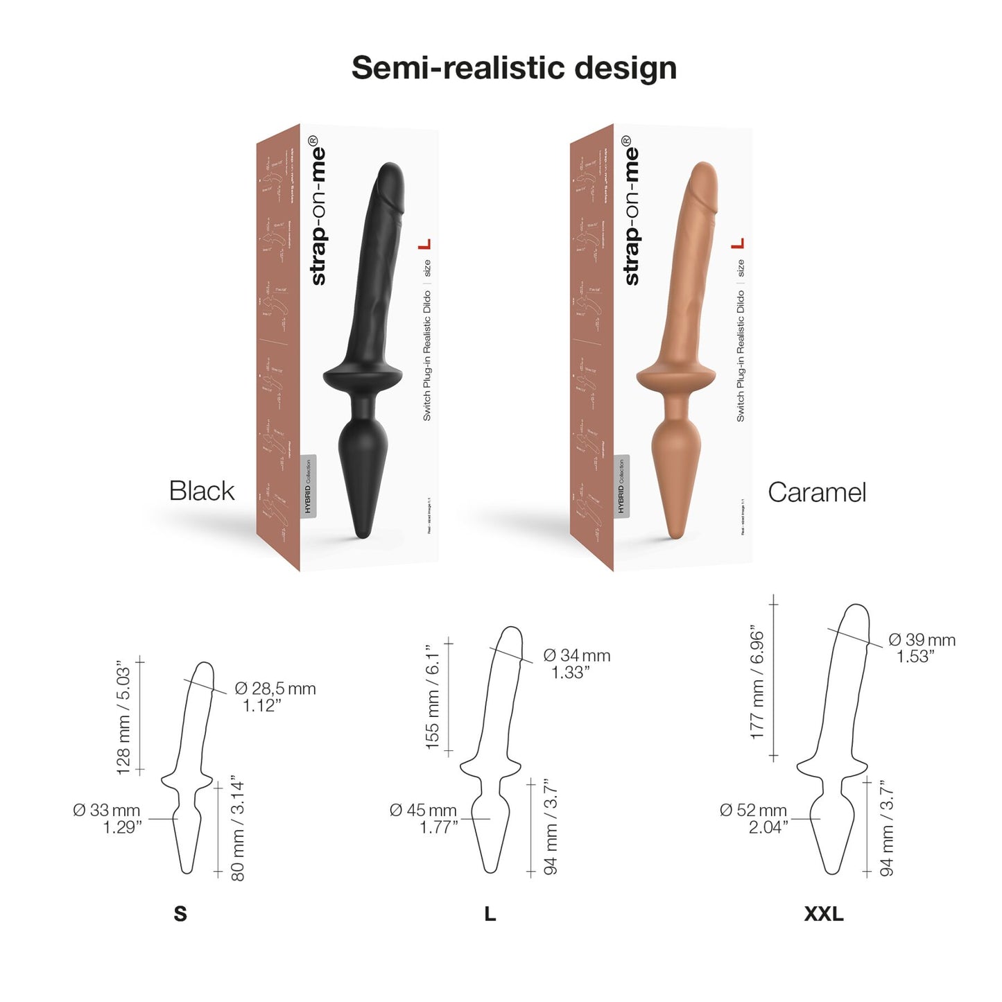 Strap-On-Me SWITCH Plug-In Realistic Dildo 2-in-1 Anal Plug Caramel S, Diameter 3.3/2.9 cm