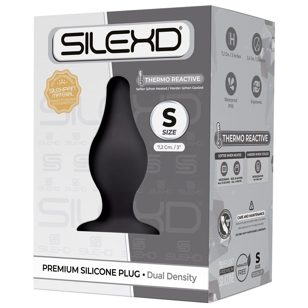 SilexD Anal Plug (Model 2 Size S), Dual-Layer Silicone + Silexpan, Diameter 3.4 cm
