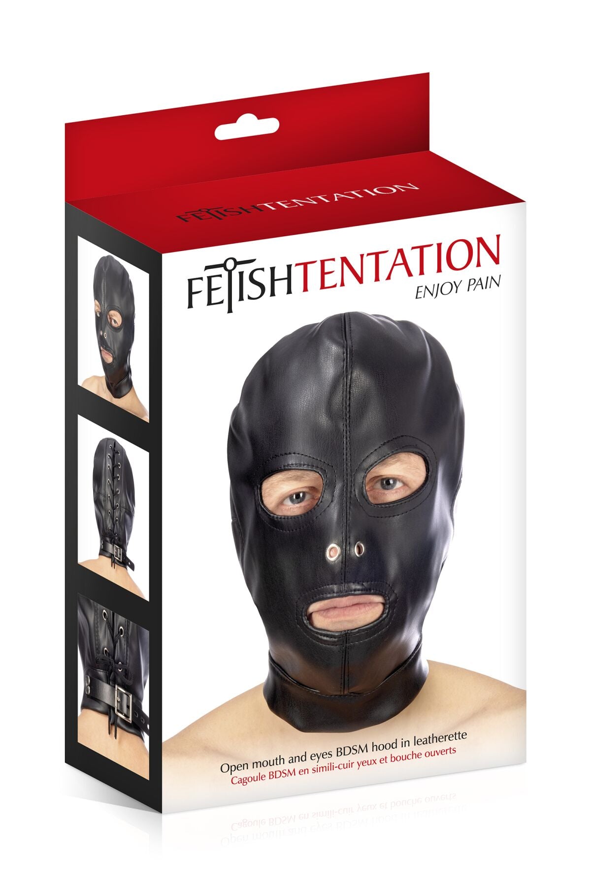 Open mouth and eyes leather bondage bdsm hood