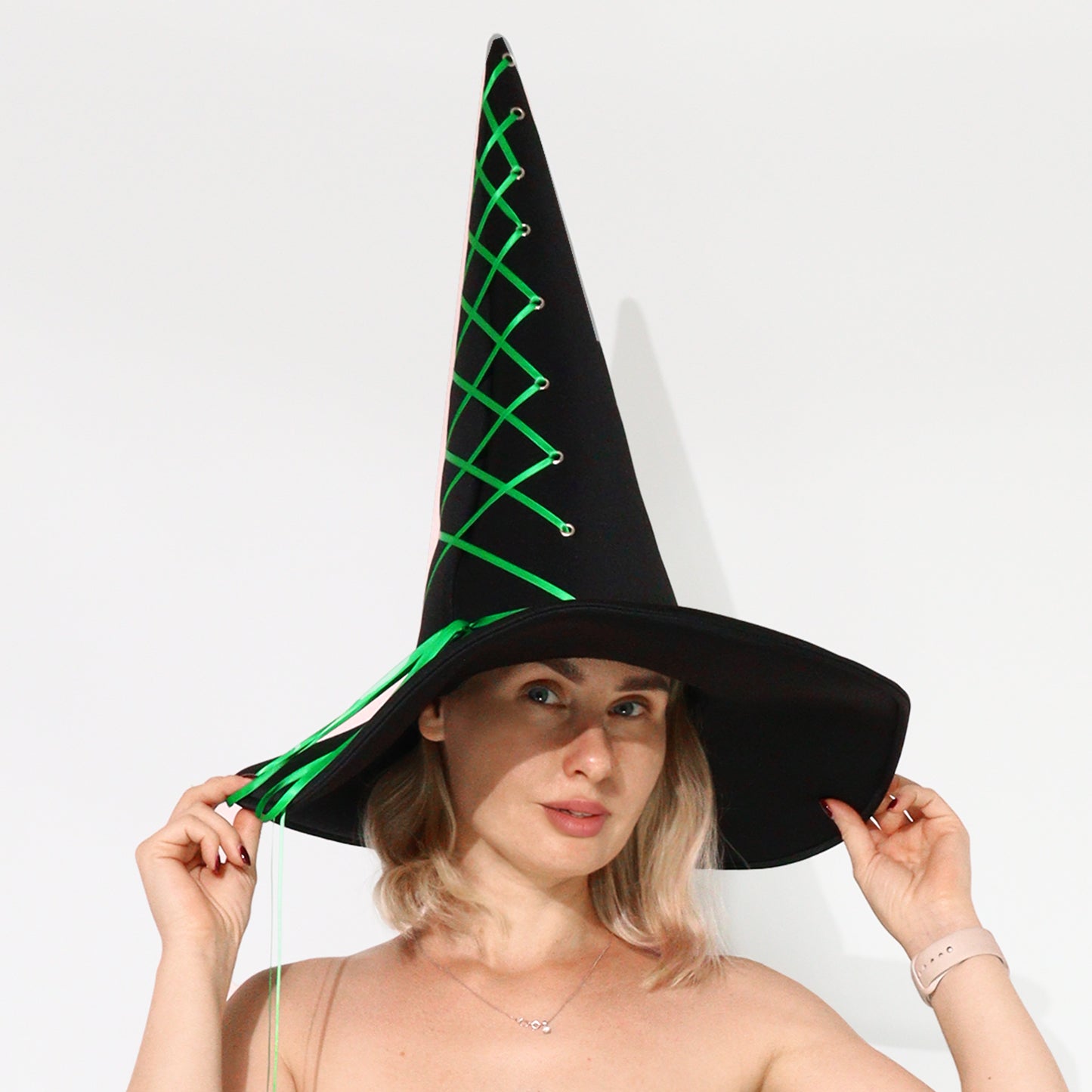 Witch Costume with Corset Top and Green Tulle Skirt — Halloween Outfit with Hat Size L-2XL