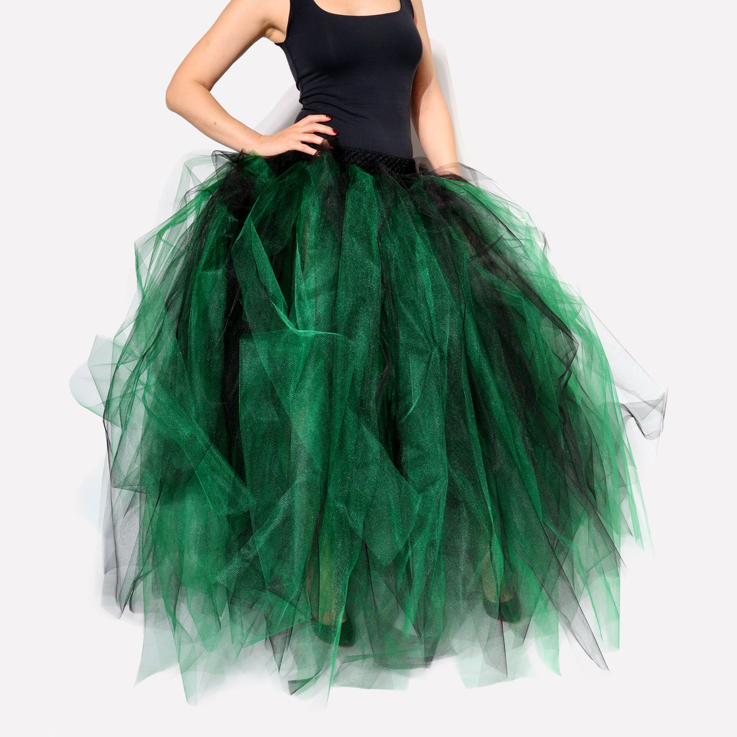 Green and Black Tulle Skirt — Witch Halloween Costume Tutu Skirt, Size XS-M