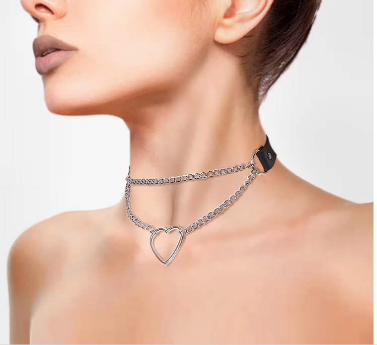 bdsm heart chain choker collar