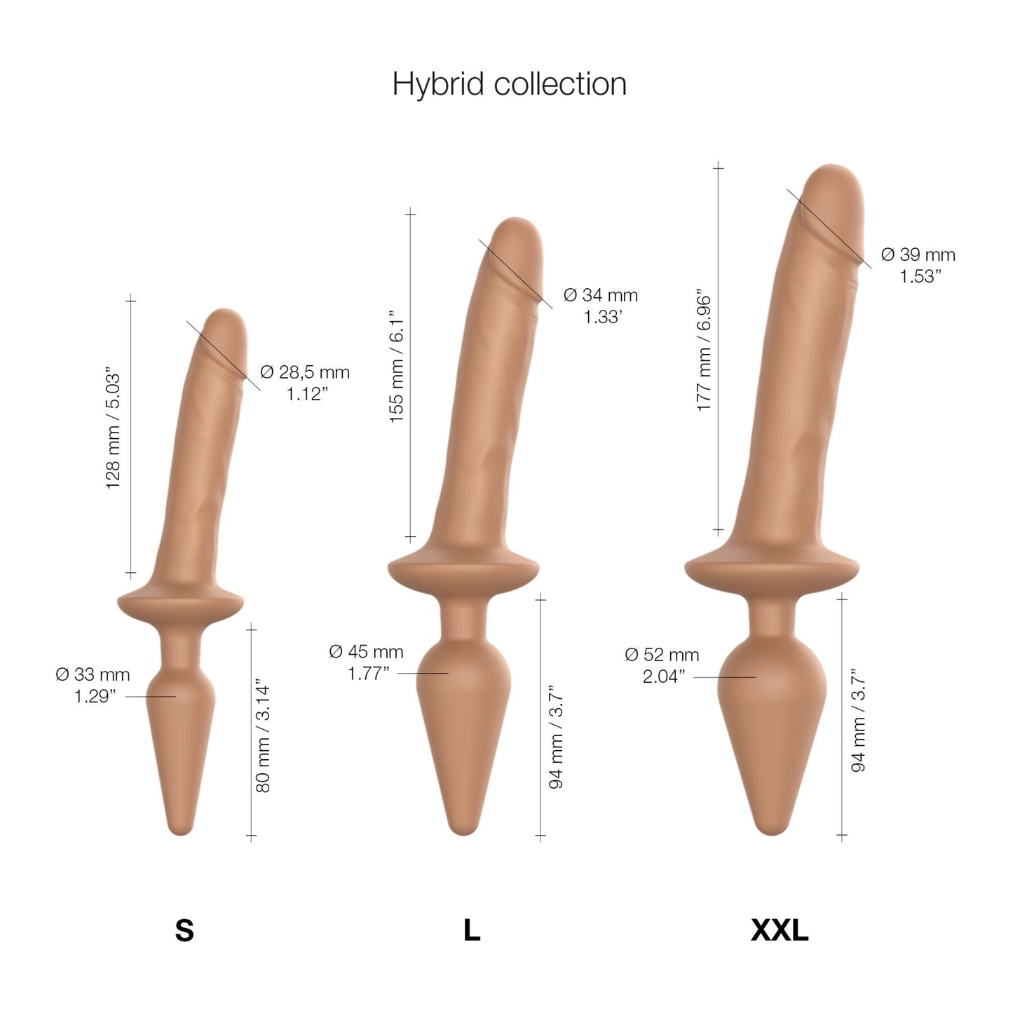 Strap-On-Me SWITCH Plug-In Realistic Dildo 2-in-1 Anal Plug Caramel S, Diameter 3.3/2.9 cm