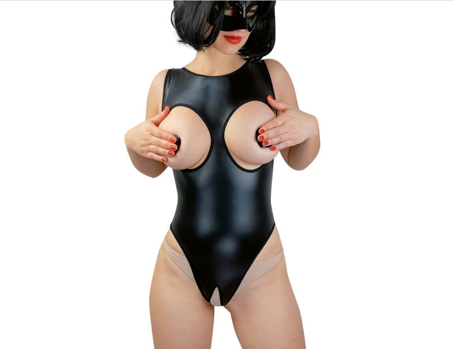 Vinyl open crotch bdsm bodysuit