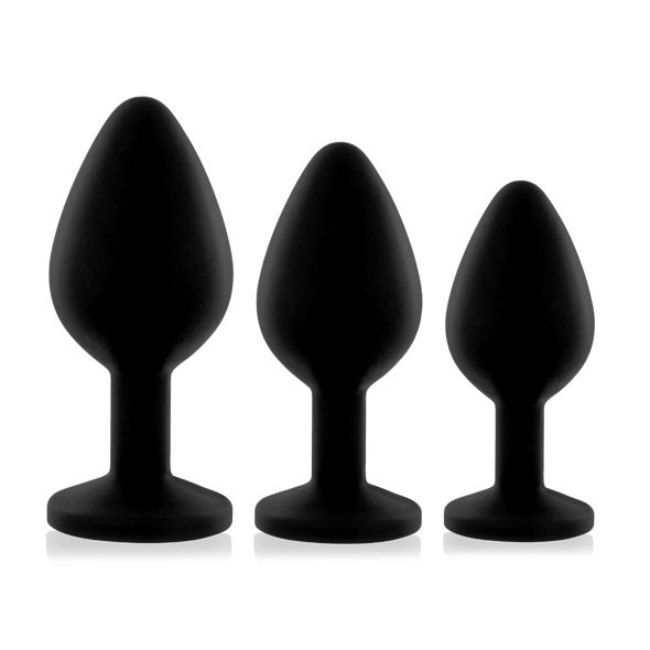 Rianne S Booty Plug Set Black – Metal Anal Plug Set with Crystal, diameters 2.7 cm, 3.5 cm, 4.1 cm