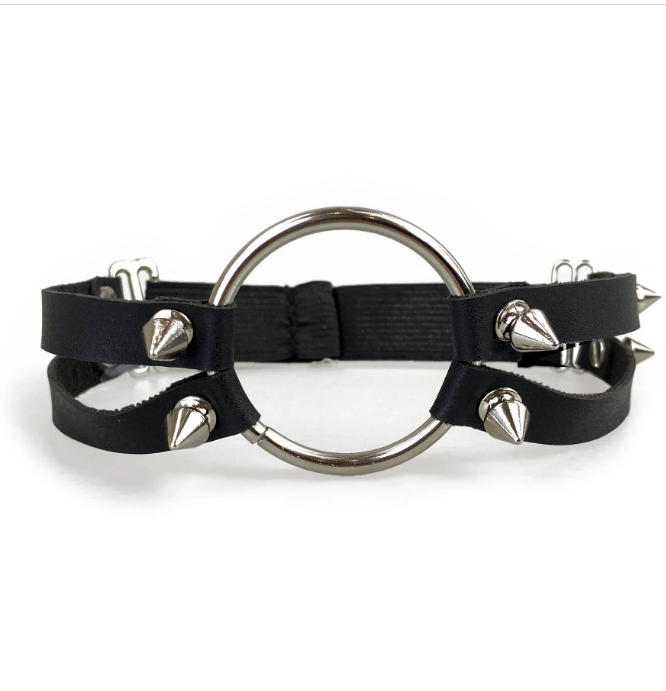 Leather bdsm O-ring choker collar