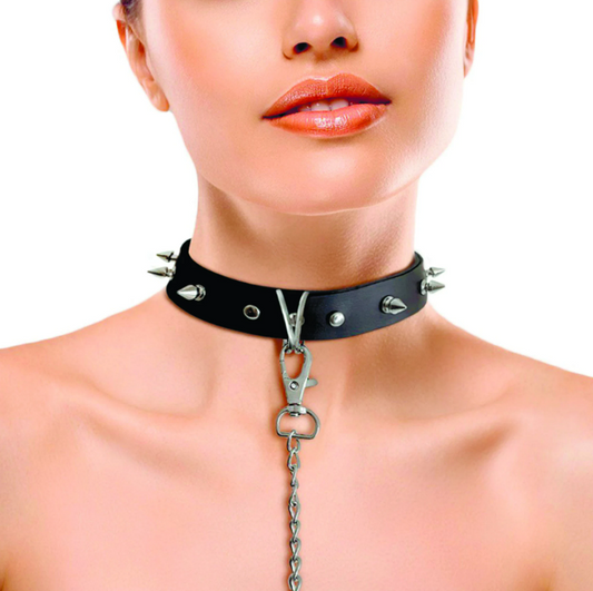 BDSM collar with spikes and leash