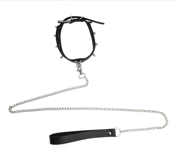 bdsm collar with spikes and leash