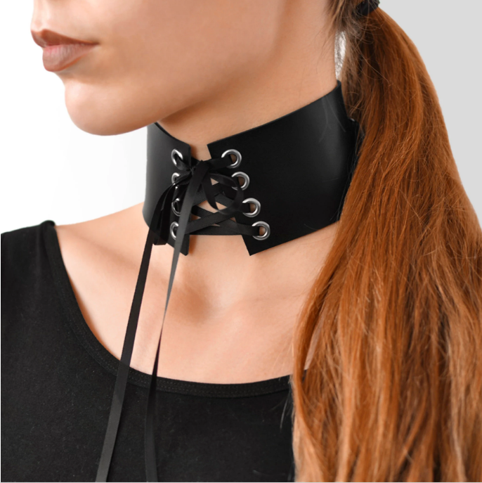 bdsm leather collar with handcuffs