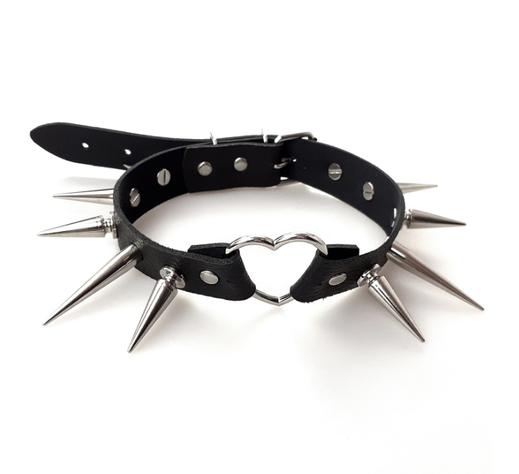 bdsm leather gothic spiked collar choker 
