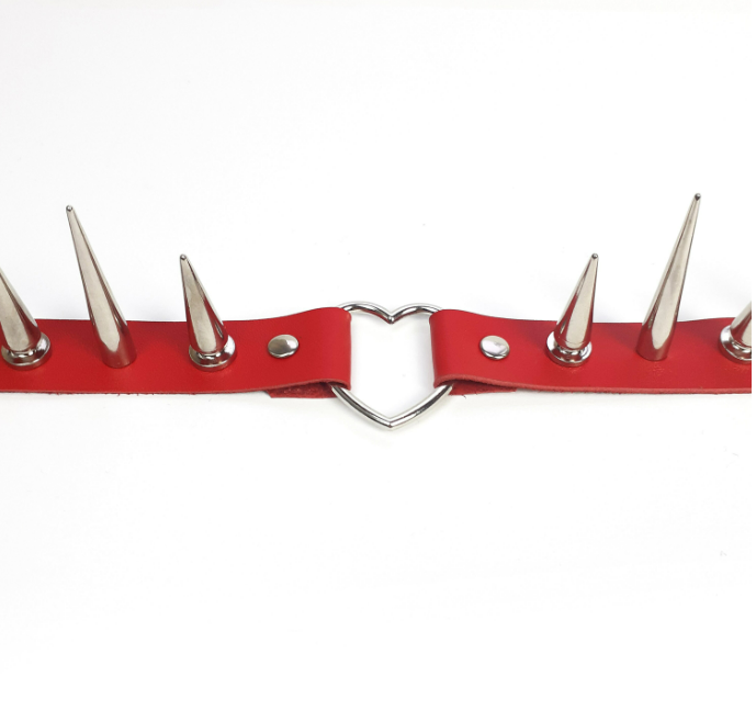 bdsm leather gothic spiked collar choker red