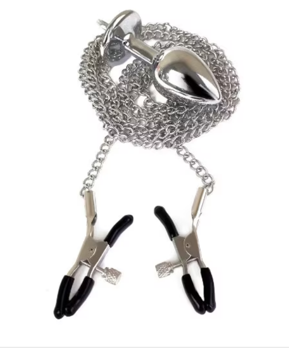 bdsm anal butt plug with nipple clamps