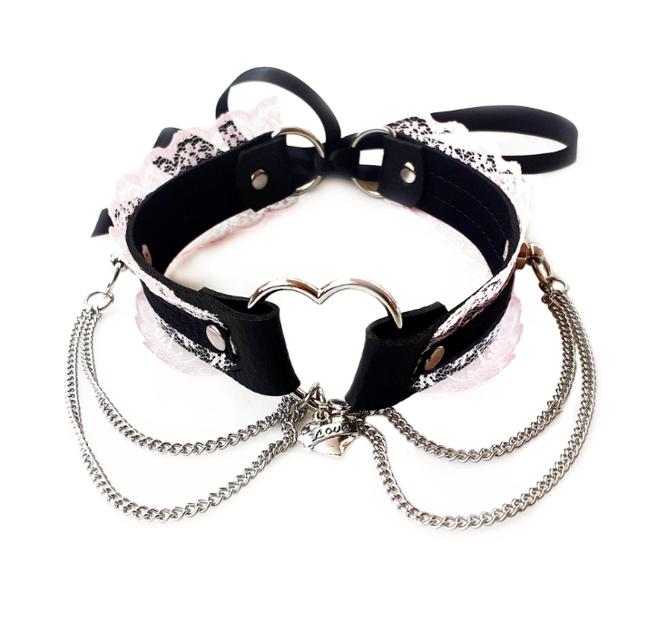 Heart chain lace gothic choker collar