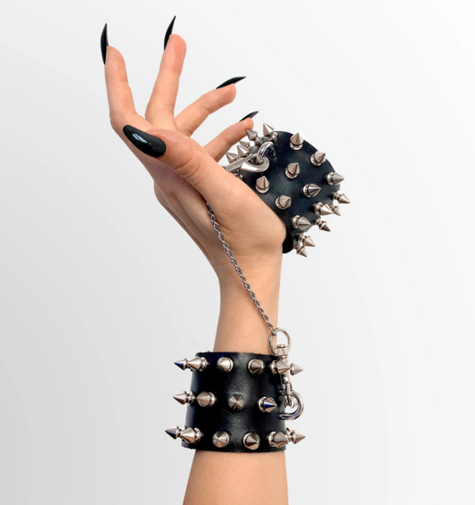 Leather kinky spiked handcuffs