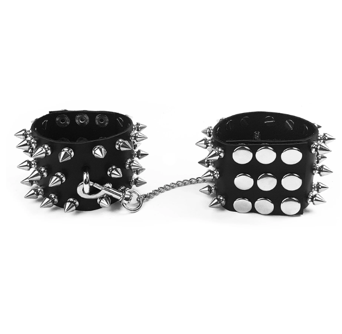 Leather bdsm kinky spiked handcuffs