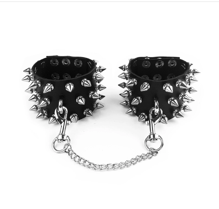 Leather bdsm kinky spiked handcuffs