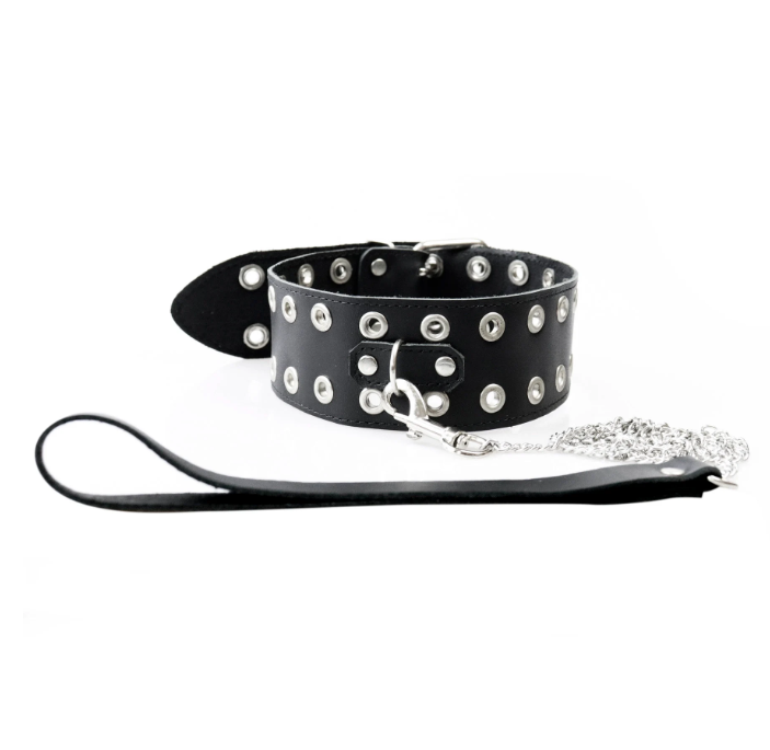 bdsm leather collar with chain leash