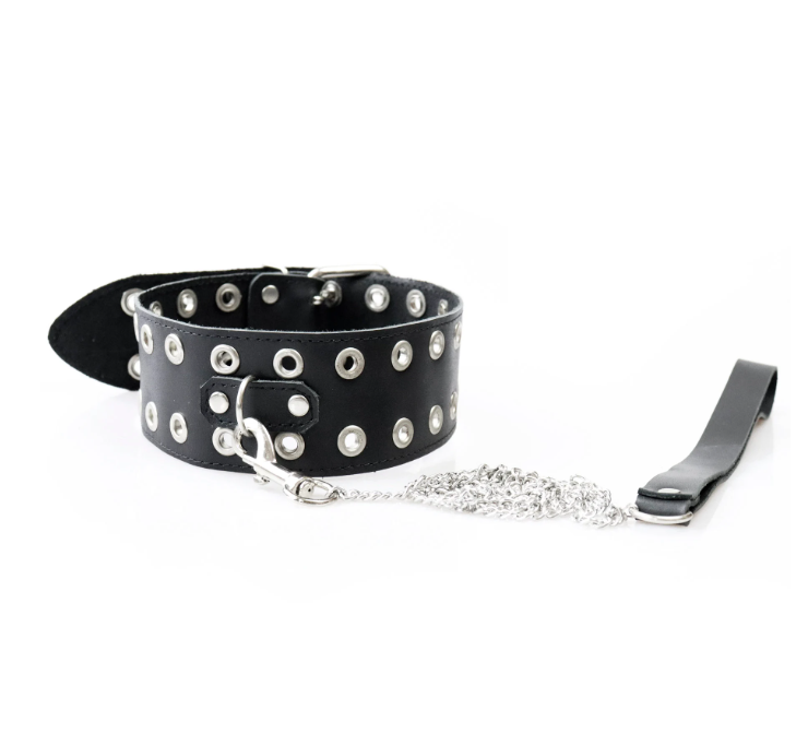 bdsm leather collar with chain leash