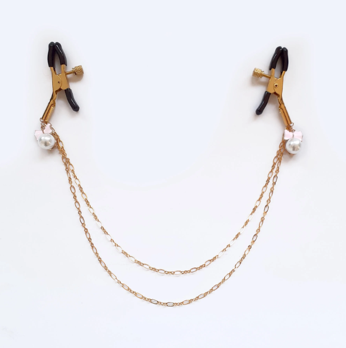 pearl gold nipple clamps with chain