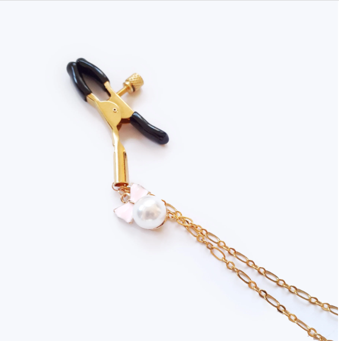 pearl gold nipple clamps with chain