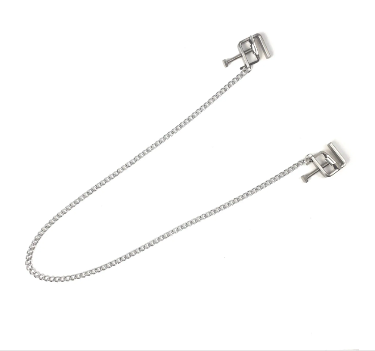 Screw tightening adjustable nipple clamps with chain