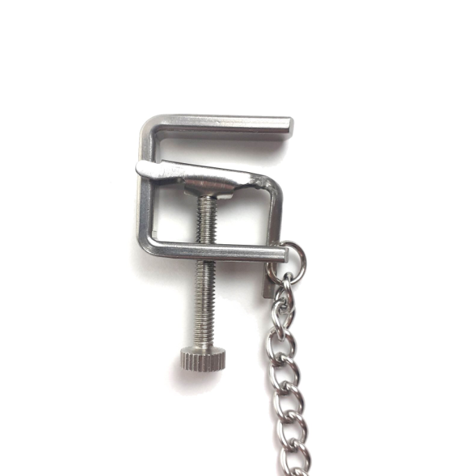 Screw tightening adjustable nipple clamps with chain