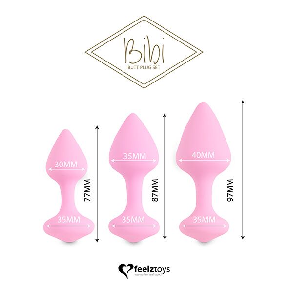 FeelzToys Bibi Butt Plug Set – 3-Piece Silicone Anal Plug Set Pink