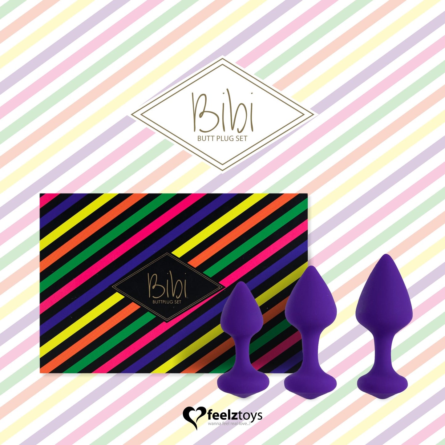 FeelzToys Silicone Anal Plug Set – Bibi Butt Plug Set, 3 pcs, Purple