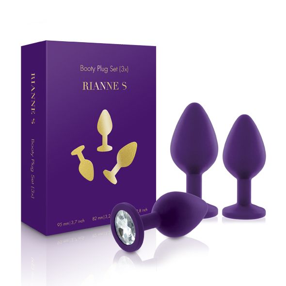 Rianne S Booty Plug Set Purple – Metal Anal Plug Set with Crystal, diameters 2.7 cm, 3.5 cm, 4.1 cm