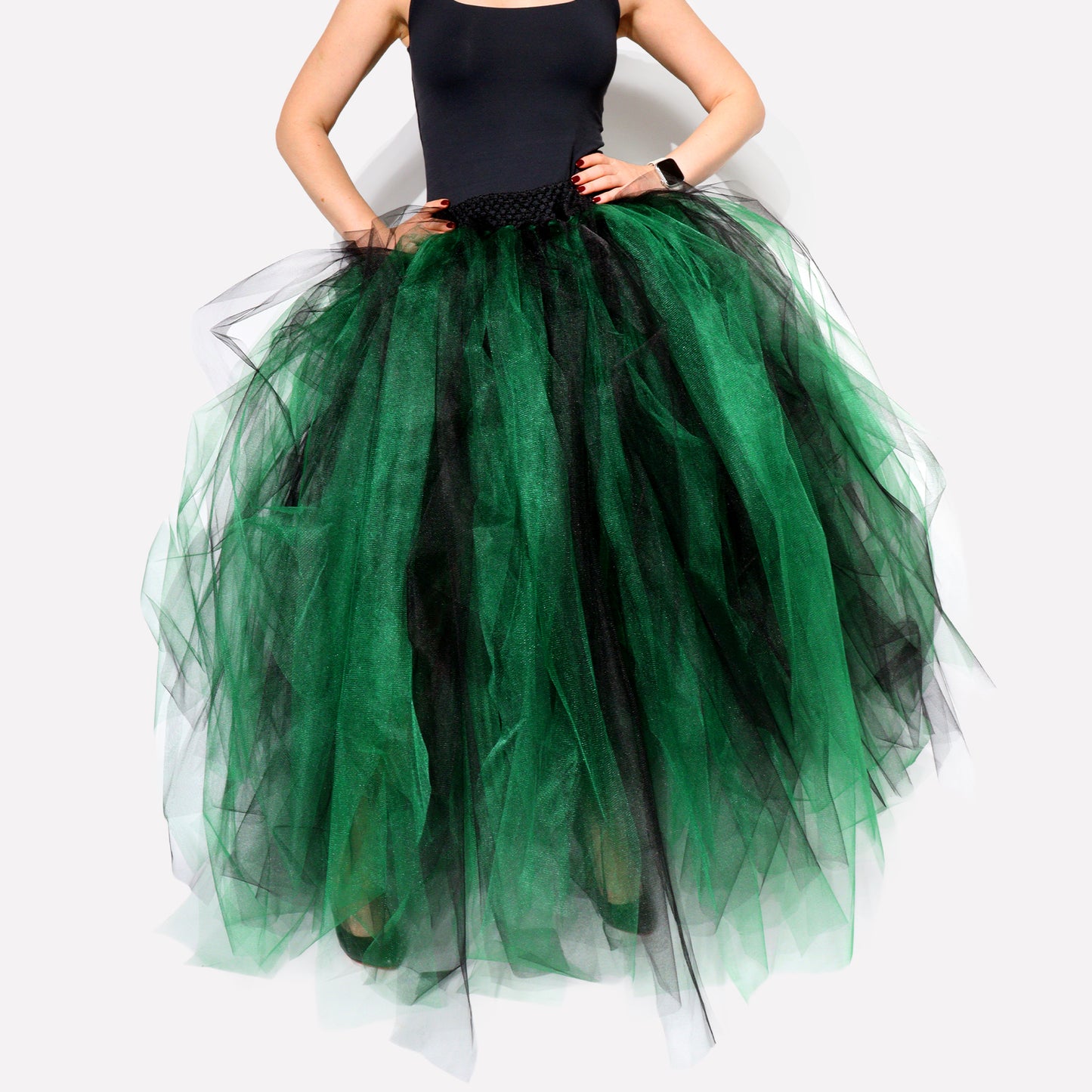 Green and Black Tulle Skirt — Witch Halloween Costume Tutu Skirt, Size XS-M