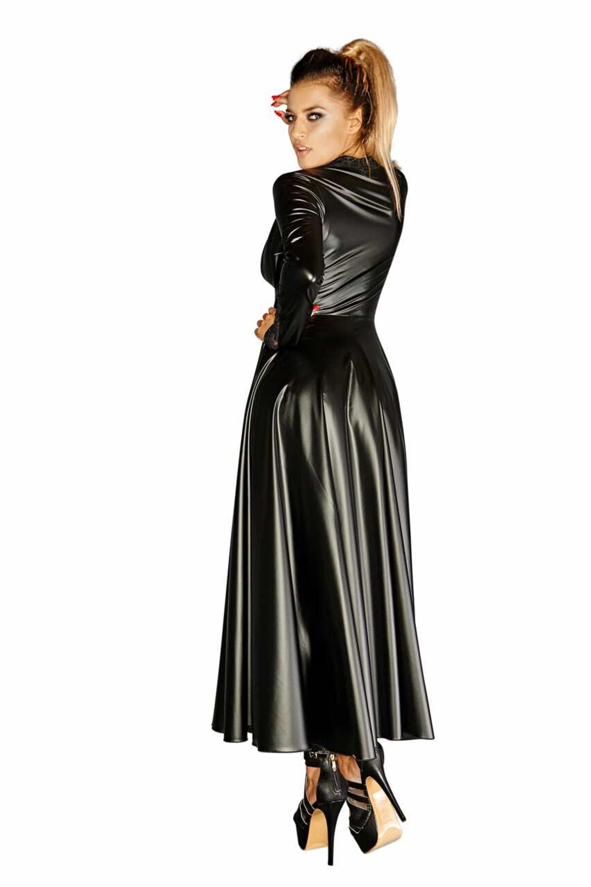 Noir Handmade F128C Powerwetlook Gown Coat – Rule the Room, Own the Night Size L