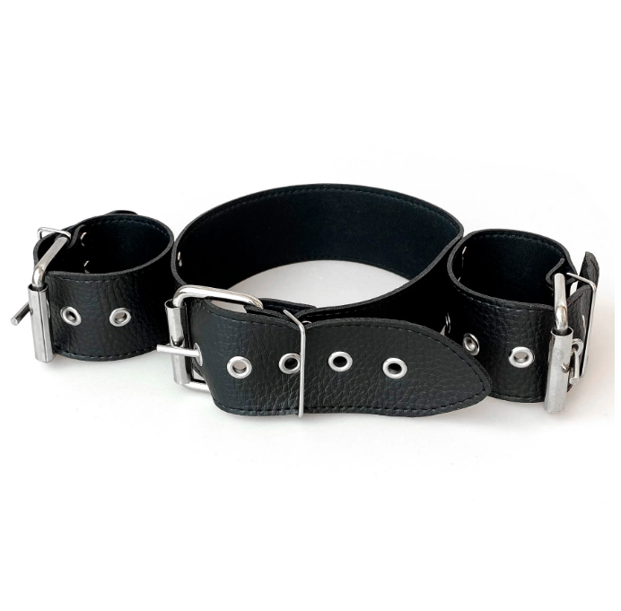 leather bdsm collar with handcuffs